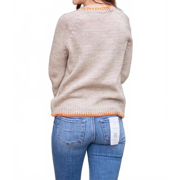 NEW SO ME pumpkin and floral embroidered sweater in beige - Picture 3 of 7